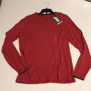 Soft long sleeve red tee with navy detail NWT